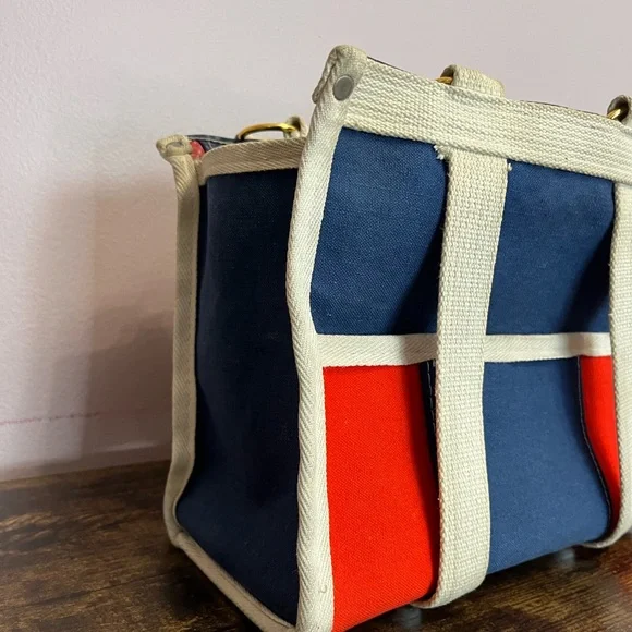 Vintage Colorblock Canvas Tote Bag Red, White, and Blue- Made in Japan - Picture 3 of 11
